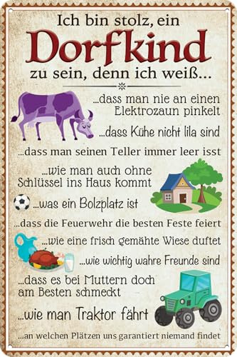 LUCKYLINDE – Cartel retro de chapa, texto divertido, vida en el campo, granja, pueblo, niño del pueblo, decoración decorativa letrero, 20 x 30 cm