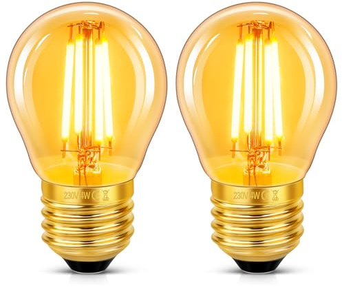 Bombilla Edison Vintage E27 G45 LED Filamento 4W (Equivalente a 40W), Ambar Luz Blanco Cálido 2200K, 400LM, AC 220V-240V, No Regulable, Decoración Iluminación para Hogar, Cafés, Bares, 2 Piezas