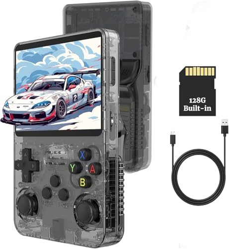 XiFanHo R36S Retro Handheld Game Console 128G - 3.5“ IPS Bildschirm mit 40000+ Classic Games Tragbarer Pocket Video Game Player Open Source Linux OS mit 3500mAh Batterie(Schwarz)