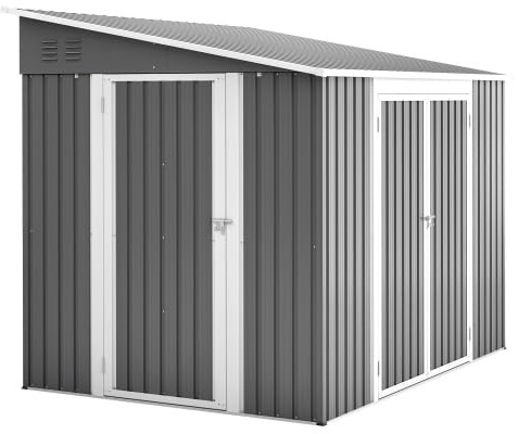 Cobertizo de metal de 6 x 8 pies (1,8 x 2,4 m), espacio grande con puertas dobles, cerradura y suelo, cobertizo resistente a la intemperie para bicicletas, cortacésped, motocicleta, herramientas de