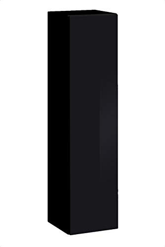 MB Muebles Bonitos, Armario Colgante Berit para Salón o Comedor Moderno, Mueble Modular, Puerta de PVC Alto Brillo, Estructura Melamina Mate, Color Negro, 30x120 cm