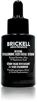 Brickell Men's Anti Aging Hyaluronic Acid Serum for Face, Reviving Day Serum for Men, Facial Serum With Hyaluronic Acid, Aloe, and Peptides, 1 Ounce, Unscented