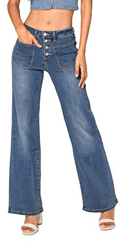 Nina Carter P139 - Pantalones vaqueros de cintura alta para mujer, corte acampanado, efecto desgastado, S