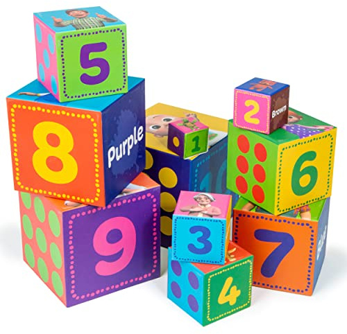 CoComelon Stacking Block Puzzle For Toddlers Aged 18 Months And Up | Puzzle Game Contains 10 Stacking Blocks With Pictures And Numbers For Children