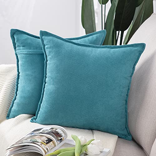 Madizz 2er Set kurzen Chenille Zierkissenbezüge weicher dekorativer Kissenbezug für Sofa, Schlafzimmer Kissenhülle Hellblau 45x45 cm Quadrat