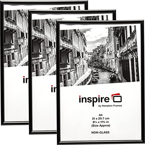 Hampton Frames BACKLOADER Picture Frame Set | A4 (21x29.7cm), Black, Pack of 3, Plastic, Foil Wrapped | Acrylic Front, Freestanding or Wall Mount | Poster Photo Certificate Display