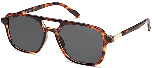 SOJOS Retro Aviator Sunglasses for Women Men,Trendy Rectangle Womens Mens Shades Sun Glasses SJ2202 Tortoise Single Grey