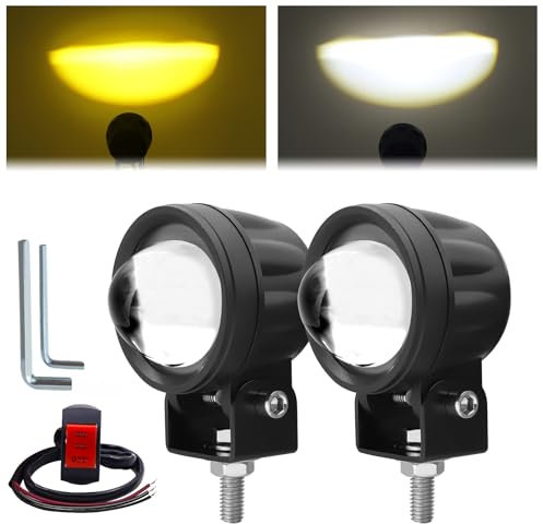 Ygmylandbb Lot de 2 phares antibrouillard à LED pour moto Fisheye 60 W Jaune/Blanc Feux Additionnels Moto LED pour Moto Quad Scooter Voiture Camion