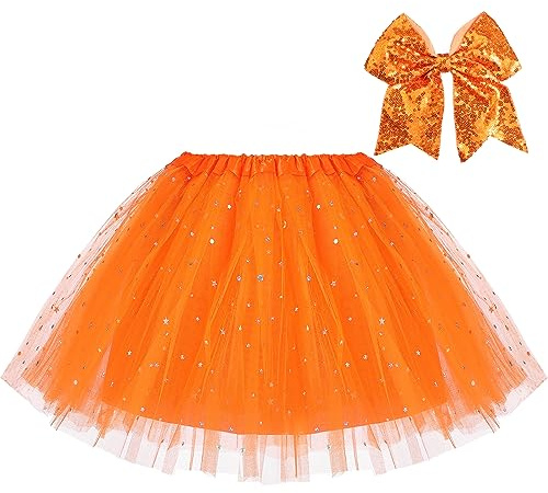 tanzdunsje Gonne Tutu per Bambina 3 Strati di Tulle con 1 Fodera-gonne Tutu con Fiocco per Capelli, Vestito Carnevale Bambina, Vestito Halloween Balletto Principessa per 2-9 Anni