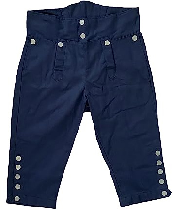 Mens Colonial Knee Breeches 18th Century Pants Fall Front Style (L, Navy)