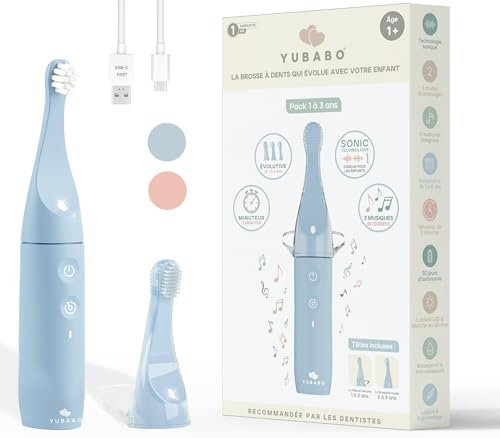 Elektrische zahnbürste kinder - kinderzahnbürste elektrisch - sonicare kids - Musikalisch - 100 Tage Autonomie - Wiederaufladbar - Von Zahnärzten empfohlen (Blau, 1-3 Jahre)