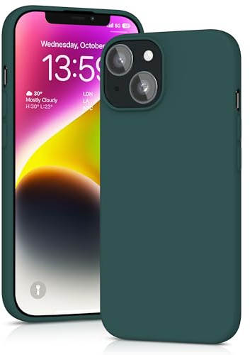 YATWIN Silicone Case for iPhone 13, Soft-Touch, Shockproof, DustProof, Antiskid Full Body Armour Phone Cover for Apple iPhone 13 - Dark Green