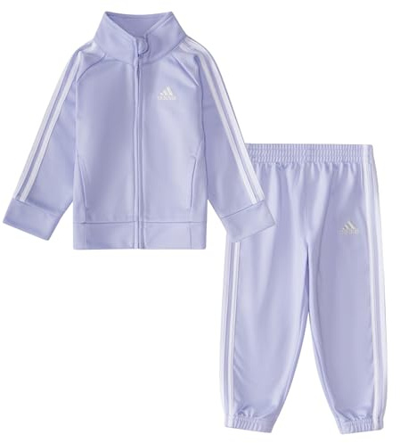 adidas 2-Piece Classic Tricot Track Suit With Jacket & Pants Zip Classic Jersey Jacket & Tracksuit Baby Girls, Purple/Purple, 18 Months