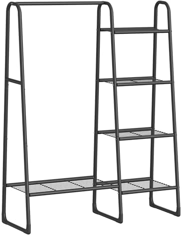 SONGMICS Kleiderständer, Wäscheständer mit 5 Ablagen, Metallrahmen, 40 x 101,7 x 153,3 cm, für Schlafzimmer, Wohnzimmer, Eingangsbereich, tintenschwarz HSR138B01