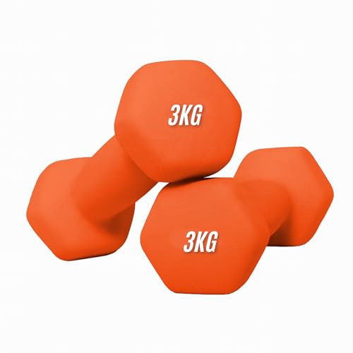 Neoprene Dumbbells 3KG x 2 Weights Iron Hand Aerobic Workout Fitness Gym | Comfortable To Hold and Soft on Floors Excellent Fitness Accessories For Toning and Strength Workouts - Orange