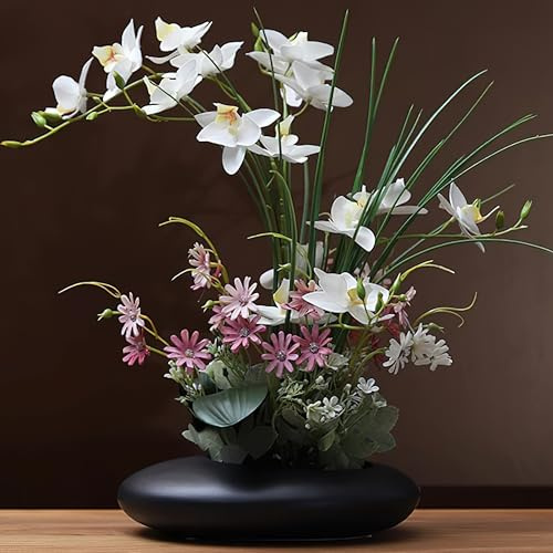 SYDDOL - Orchidea artificiale da 17 pollici Phalaenopsis, bonsai in vaso di ceramica, fiore finto zen, fiore di orchidea di seta, decorazione per la casa, matrimonio, festa, festa della mamma, fiori