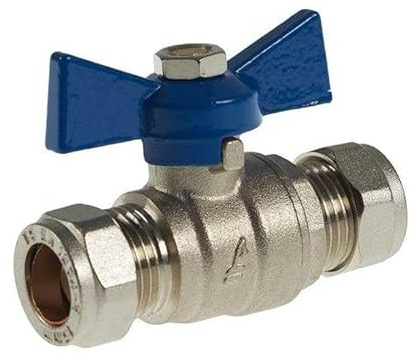 15mm Ball Valve Compression Butterfly Handle Blue WRAS Approved Full Bore