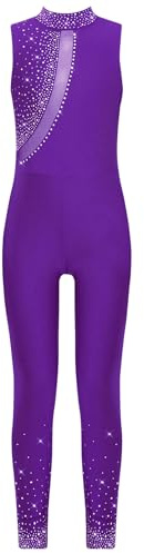 inlzdz Body da Ginnastica Pattinaggio Artistico Bambina Tuta Intera Senza Manica Strass Leotards Body Danza Classica Bodysuit da Ballo Competizione Performance
