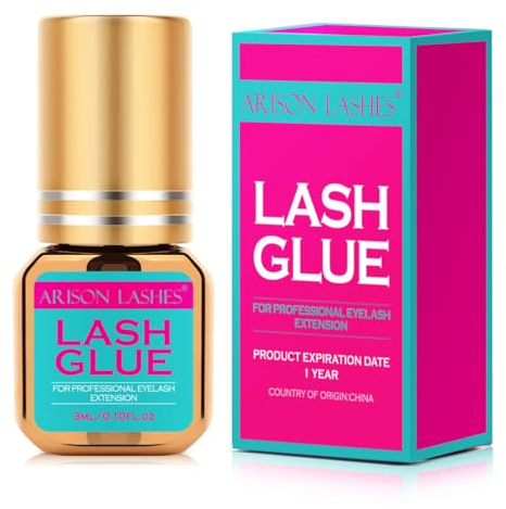 Lash Extension Glue 1S Drying Time Waterproof Lashes Glue for Eyelash Extensions 7-8 Weeks Retention Strong Hold Long Lasting Black Eyelashes Adhesive Professional Use Only(3ml)