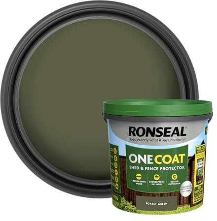Ronseal One Coat Shed and Fence Protector Forest Green 5 litres (Covers up to 6 Fence Panels) All Weather Protection