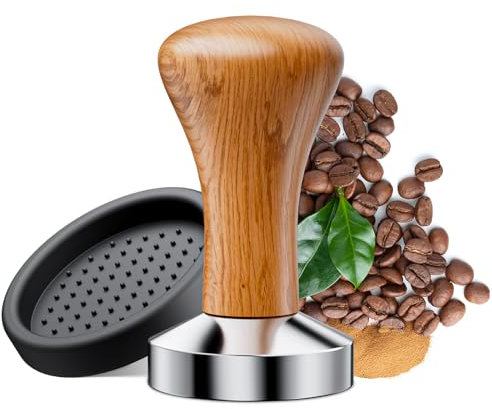 NEUTYPECHIC Prensador de Cafe Diseño Desmontable, Tamper 51mm con Almohadilla de Silicona, Tamper Cafe Mango de Madera Maciza, Metal Prensa Cafe para Cafeterías y Amantes del Café
