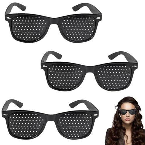 PWCTNT Rasterbrille Augentraining, Lochbrille, 3 Stück Schwarze Lochbrille Für Augentraining, Pinhole Glasses mit Faltbaren, Gitterbrille Für Verbesserung Der Sehkraft und Augentraining