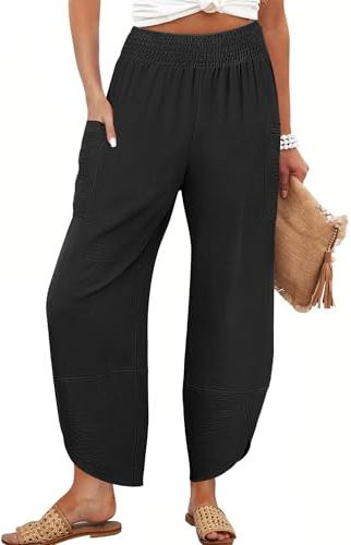 ANRABESS Womens Wide Leg Palazzo Capri Pants 2026 Summer Casual High Waisted Barrel Lounge Flowy Cropped Beach Work Trousers Black XX-Large