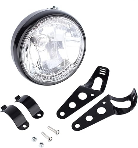 CYSFETENA 7 Universal Motorcycle Headlight,12V H4 35W Round Motorcycle Headlight with Hi/Low Beam/Yellow Turn Signal, Black Bracket, Motorcycle LED Headlight Assembly for Most Motorcycles and ATVs