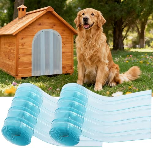Gekufa Tenda per Porta per Cani in PVC Trasparente, 2 Pezzi con Strisce di Rinforzo in Metallo, 3,6 m x 20 cm, Facile da Tagliare e Installare, Ricambio per Cuccia o Porta per Cani Fai da Te