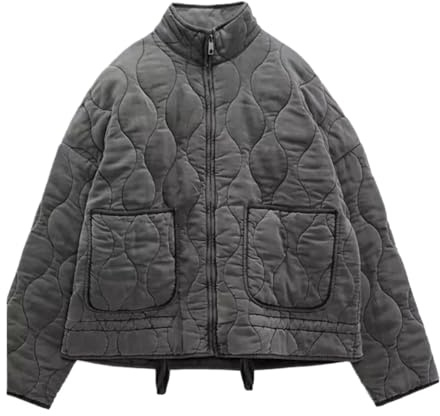 CGUOHU Vestes Matelassées Légères Veste en coton for femme, manteau matelassé décoratif vintage à col haut et grandes poches