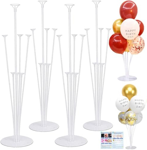 4 Pack Balloon Stand Kit, Reusable Balloon Stands with Base for Decoration | Balloons Holder for Table Floor Centerpieces, Birthday Table Decoration Wedding Festival Anniversary Party Decoration Supplie