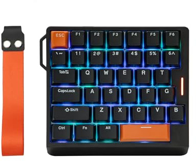 EPOMAKER HE30 Teclado de Una Mano con Efecto Hall, Sondeo de 8000 & 0,125 ms, SOCD & Snap Key, Disparo Ajustable, Teclas PBT, RGB, Software Personalizado, Teclado Gaming con Cable para PC/Mac (Negro)