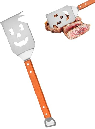 Sqxaldm Set d'Outils De Barbecue 2 Pcs, Spatule 42 cm + Fourche 33 cm, INOX Multifonctionnelle avec Ouvre-Bouteille, Idéal pour Maison, Camping, Pique-Nique (Spatule de Barbecue)