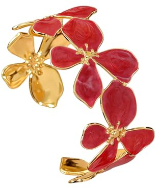 FOSLXIN Bracelet Fleurs Femme Dorées, Bracelets à Manchette Bracelet Ouvert en Or, Acier Inoxydable Parure Bijoux Ensemble Fleurs Glamour, Ors Parure de Fleurs pour Femmes Filles