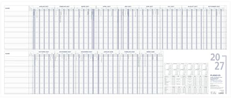 Urlaubsplaner 15 Mon 2027: Wandkalender 100x42 cm mit 15 Monaten auf 1 Seite (inkl. Jan-März Folgejahr), für 35 Personen, Wochenzählung, gefalzt, Ferientermine, Sonn- & Feiertage