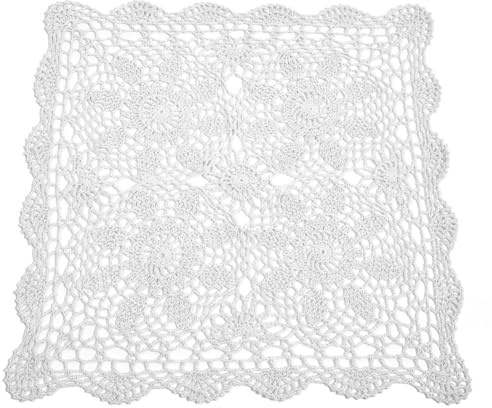 Yizunnu Tovaglia vintage in pizzo ricamato a mano, quadrata, in cotone, 40 x 40 cm, bianco