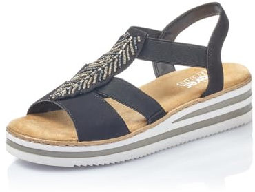 Rieker Damen Riemchensandalen V02C1, Frauen Sandalen,Sandaletten,Sommersandalen,bequem,flach,Sommerschuhe,Freizeitschuhe,schwarz (00),36 EU / 3.5 UK