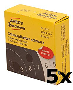 AVERY Zweckform 3522 Schusspflaster (Ø 19 mm, vorgedruckt) schwarz (5 Packungen)