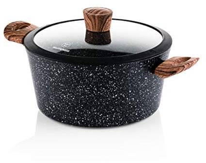 Westinghouse Black Marble Wood Cocotte Ø24 cm, Avec Couvercle, Compatible Induction et Tous feux, Sans PFOA, Antiadhésive, Compatible Lave-Vaisselle