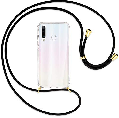 mtb more energy Handykette kompatibel mit Huawei P30 Lite, P30 Lite New Edition (6.15'') - schwarz/Gold - Smartphone Hülle zum Umhängen - Anti Shock Full TPU Case