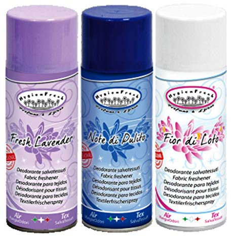 Hygienfresh Fior di Loto Note di Pulito Fresh Lavender 3 deodorante spray 400 ML per tessuti, abiti, tende, divani, scarpe e in ambiente domestico/ufficio