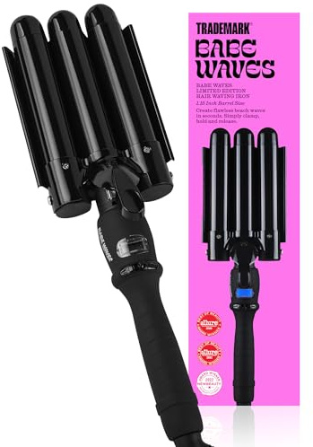 Trademark Beauty Three Barrel Hair Waver, Curling Iron, 1.1 Inch, Beach Waves, Adjustable Temperature Hair Curler, Babe Waves Limited Edition - Black