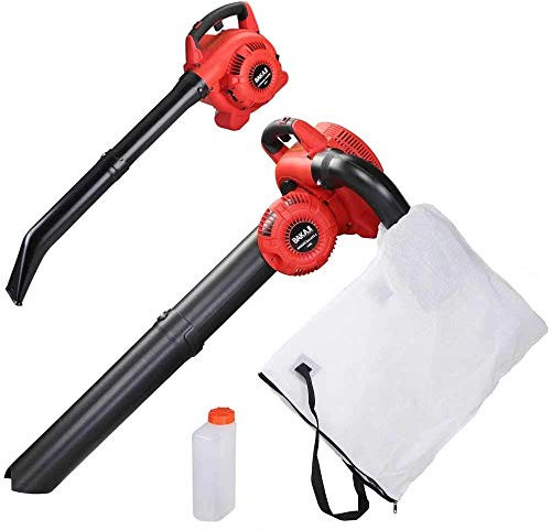 BAKAJI Soffiatore a Scoppio da Giardino Motore a Benzina 2 Tempi 26CC 8500rpm 3 in 1 Aspiratore Trituratore e Soffiatore Aspirafoglie con Sacco di Raccolta 35lt per Manutenzione Spazi Esterni