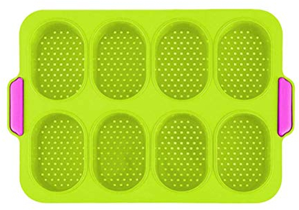 Wination - Mini vassoio da forno per baguette, 8 fori, per pasticceria e pane, in silicone, antiaderente, colore: Verde