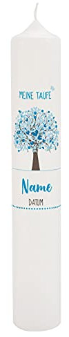 Striefchen® Große Taufkerze 38 x 6 cm mit Lebensbaum in 3 Farben Blau