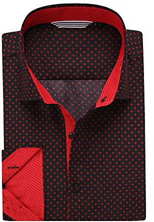 Alex Vando Mens Printed Dress Shirts Long Sleeve Regular Fit Button Down Shirt,Red,S