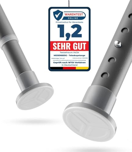 MEISENBERG Bastone Tenda Estensibile 160-210, Grigio, Ø 25 mm, Bastoni per Tende a Pressione per Tendaggi, Doccia, Aperture Delle Porte e Armadio