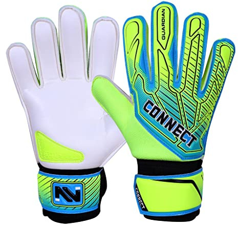 CONNECT Guantes de portero de fútbol para niños, niños y niñas, jóvenes, para transportar – niños, agarre de perfil áspero (amarillo, 6)