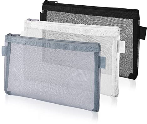 Thinp 3 Stück Transparente Federmäppchen Nylon-Netzstoff Zip Mesh Reißverschluss Beutel Stifteetui Clear Exam Pencil Pouch Tragbares Schreibwarenetui für Schule Bürobedarf Kosmetik Aufbewahrungsbeutel