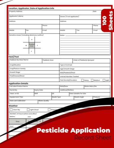 Pesticide Application Record Sheet Book: Recordkeeping Form for commercial/public applicators, private applicators. 100 Sheets (8.5x11 Inches).